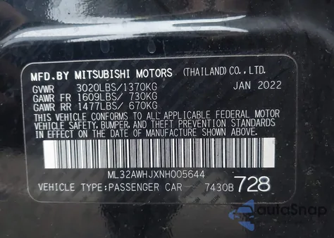 2022 Mitsubishi Mirage Black Edition from USA, damaged, VIN ML32AWHJXNH005644